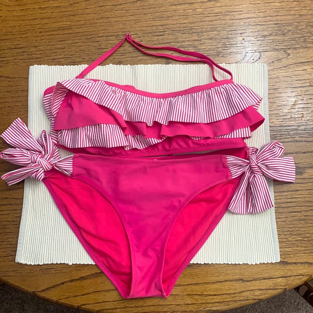 Jessica Simpson size L hot pink seersucker bikini